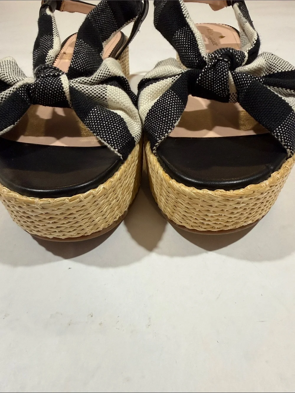 kate spade Betsy Black Crm Gingham Plaid Knot Espadrille Flatform Sandal NWT 11